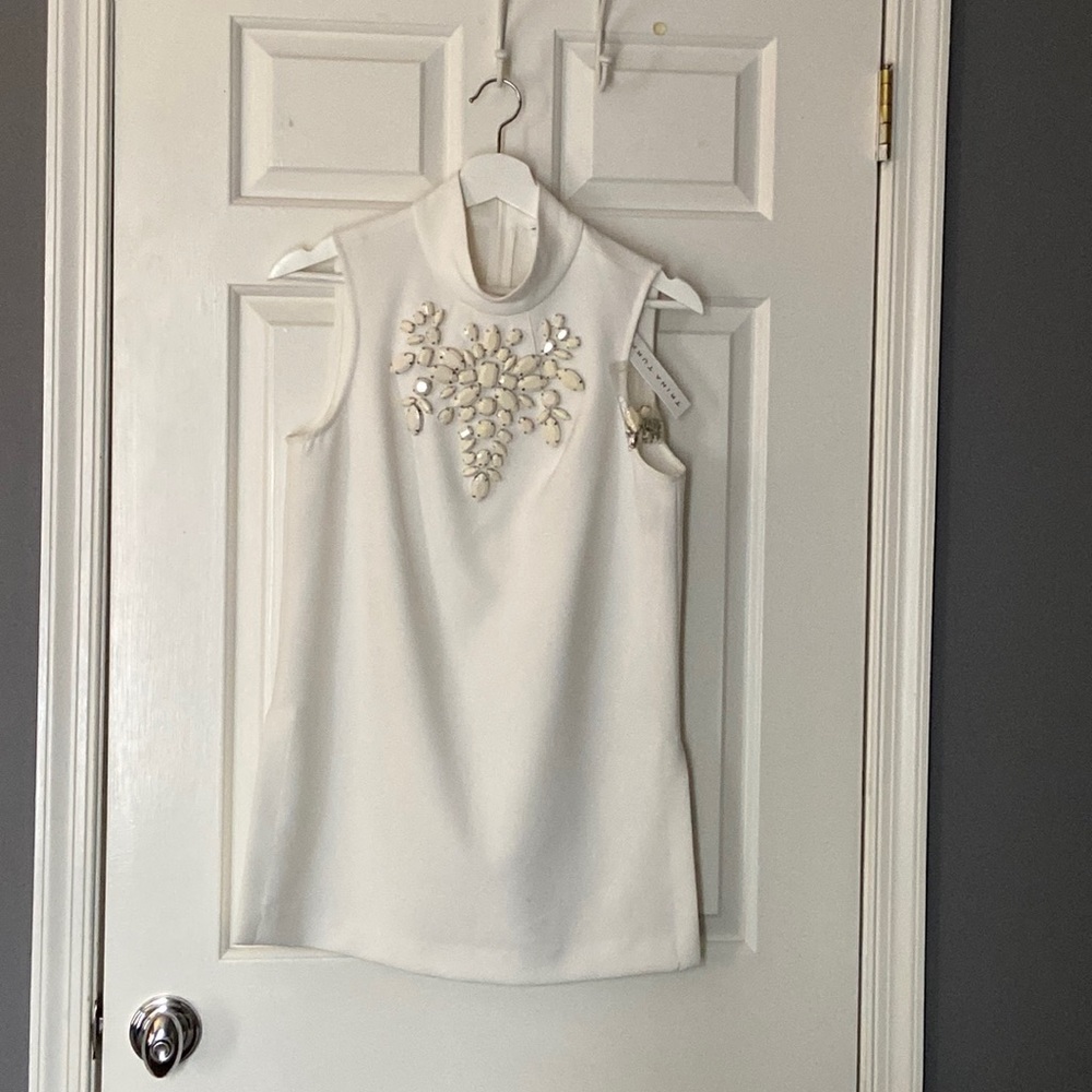 Trina Turk white beaded sleeveless top